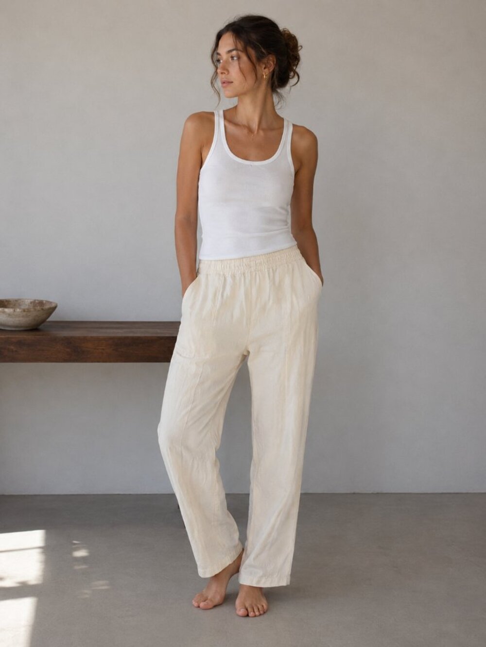 Vintage Sostanza 100% Silk Cream Pull On Pants Women’s Size L Relaxed Minimalist